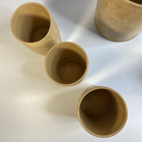 Tiki Bamboo Glasses & Ice Bucket Hand Painted Korean War Souvenir 50's Set of 7 - Picture 8 of 16